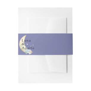 Whimsical Moon Dark Purple Wedding Invitation Belly Band