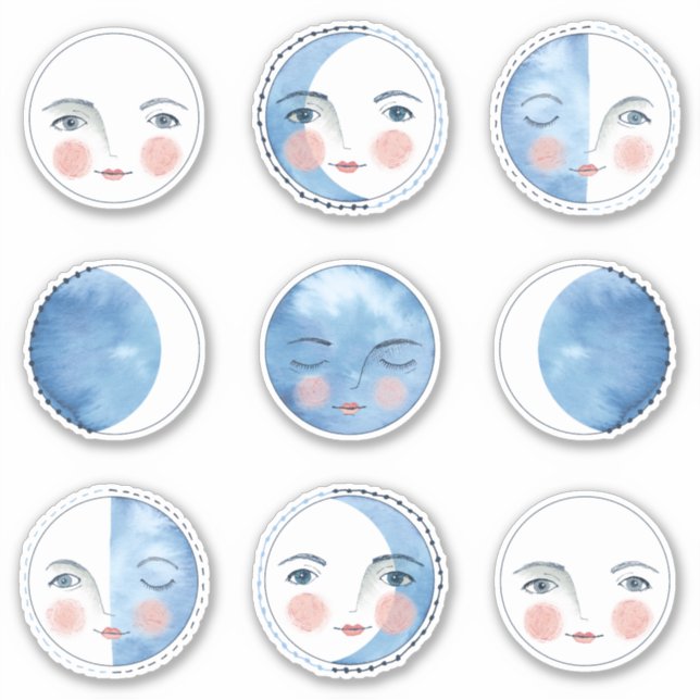 Whimsical Moon Phases Sticker Pack (Front)