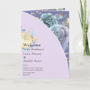 Whimsical Moon Purple Folded Wedding Program Programme