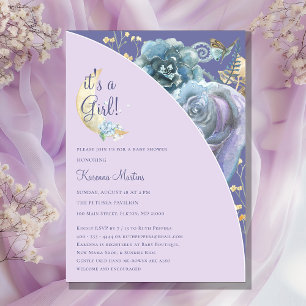 Whimsical Moon Purple It's a Girl Baby Shower Invitation