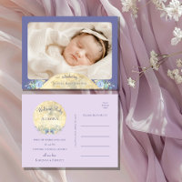 Whimsical Moon Purple Photo Birth Announcement