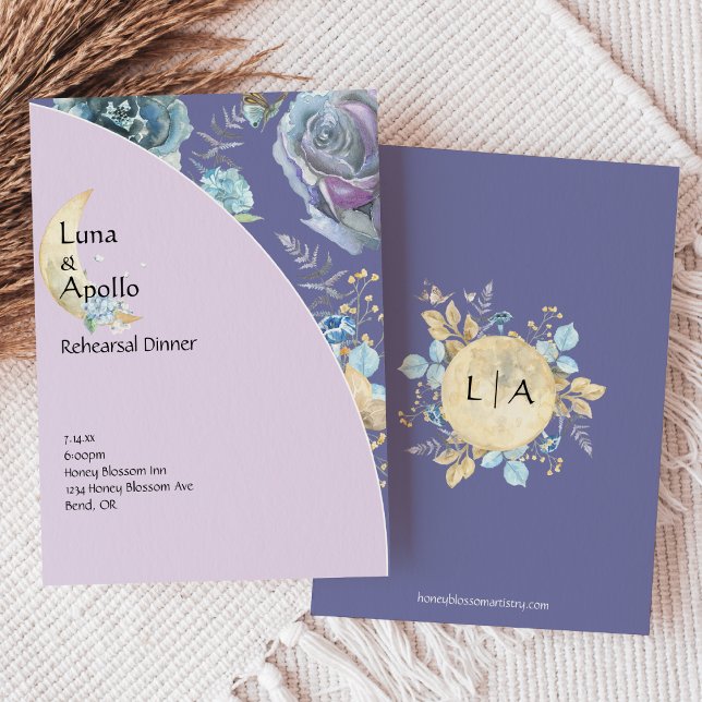 Whimsical Moon Purple Rehearsal Dinner Invitation (Creator Uploaded)