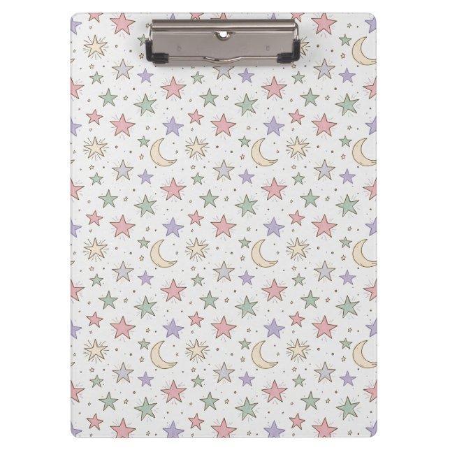 Whimsical Moon Star Pattern Clipboard (Front)