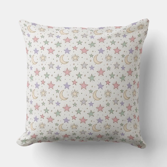 Whimsical Moon Star Pattern Cushion (Front)