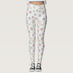 Whimsical Moon Star Pattern Leggings