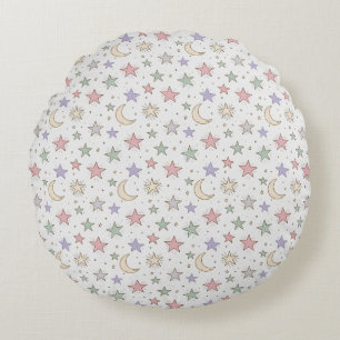 Whimsical Moon Star Pattern Round Cushion