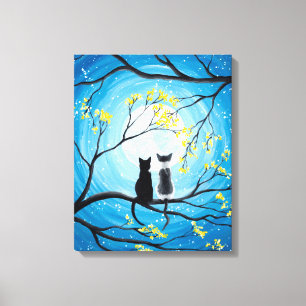 Whimsical Moon with Cats Canvas Print