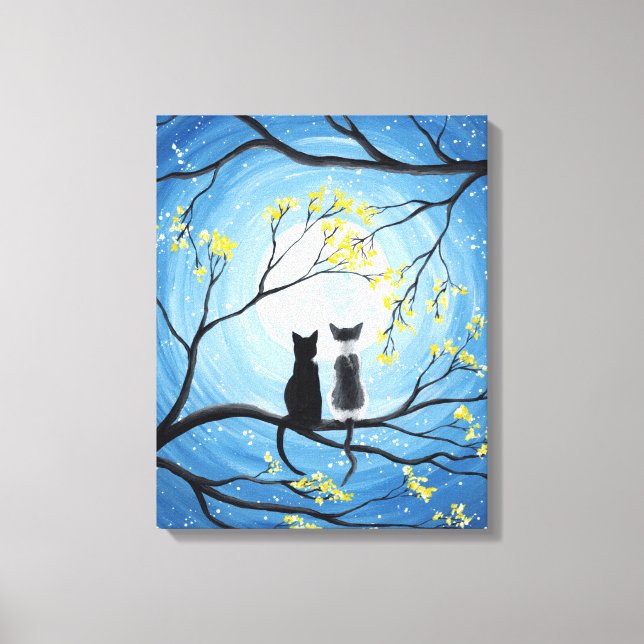 Whimsical Moon with Cats Canvas Print (Front)