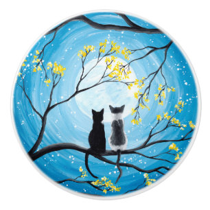 Whimsical Moon with Cats Ceramic Knob