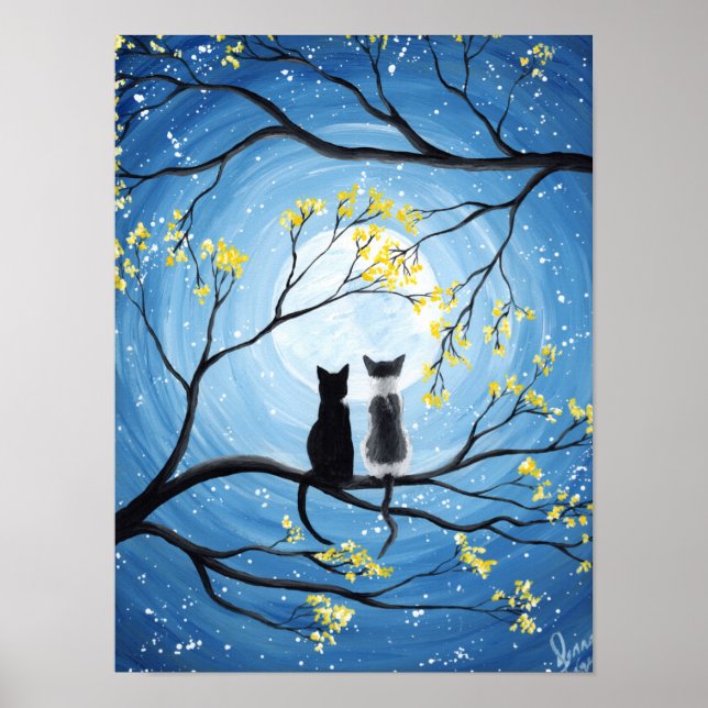 Whimsical Moon with Cats Poster (Front)