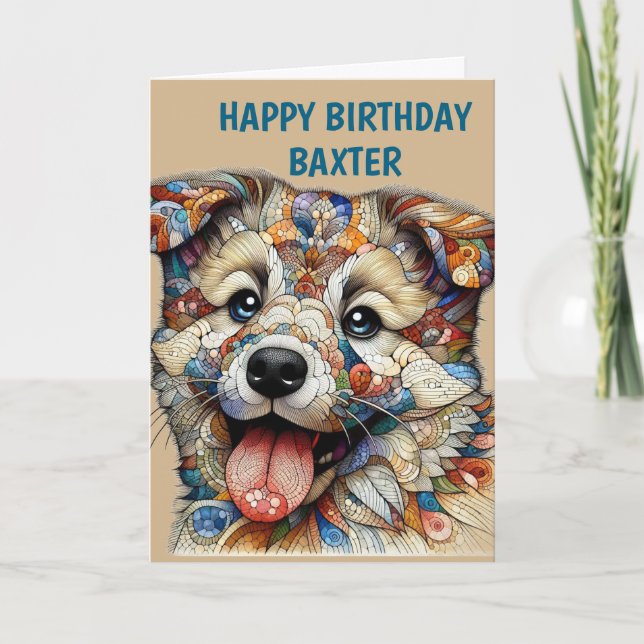 Whimsical Mosaic style patterned dog Card (Front)