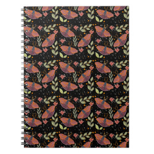 Whimsical Moth and Floral Pattern  Notebook