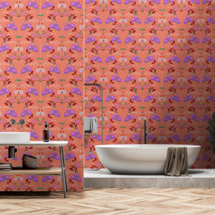 Whimsical Moth and Floral Pattern Wallpaper