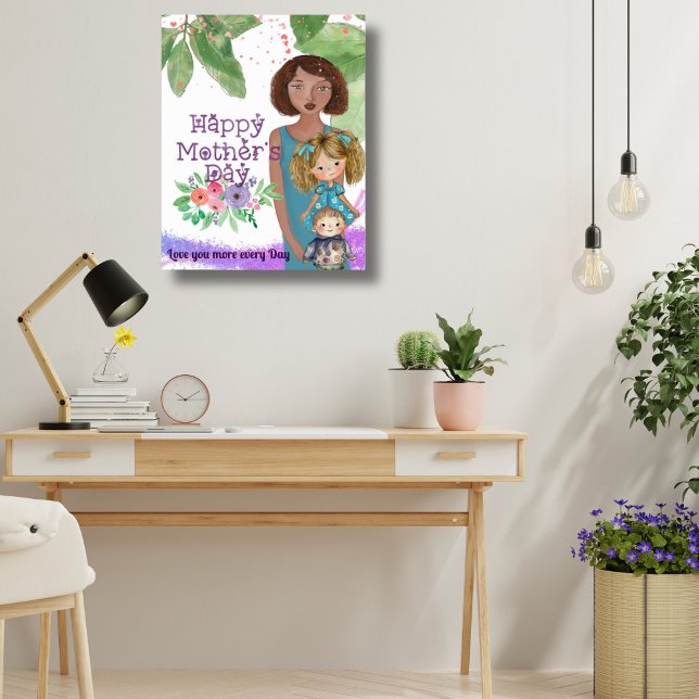 Whimsical Mother with kids | Mother's Day  Poster (Whimsical Mother with kids  Mother's Day Poster)