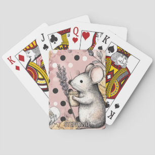 Whimsical Mouse Floral Watercolor Art Playing Cards