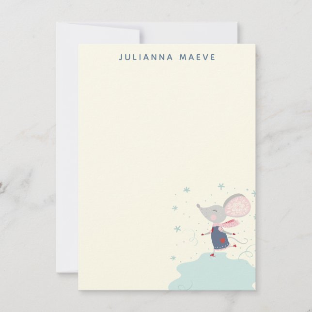 Whimsical Mouse Ice Skater Holiday Personalised Card (Front)