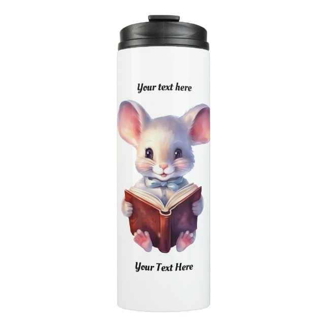 Whimsical Mouse reading book Thermal Tumbler (Front)