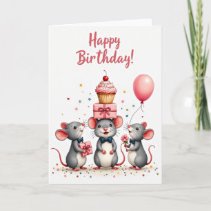 Whimsical Mouse Trio Card