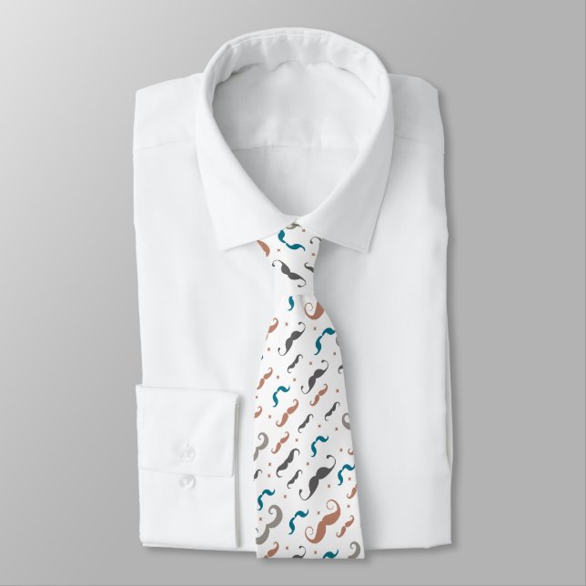 Whimsical Moustache Medley Tie (Tied)