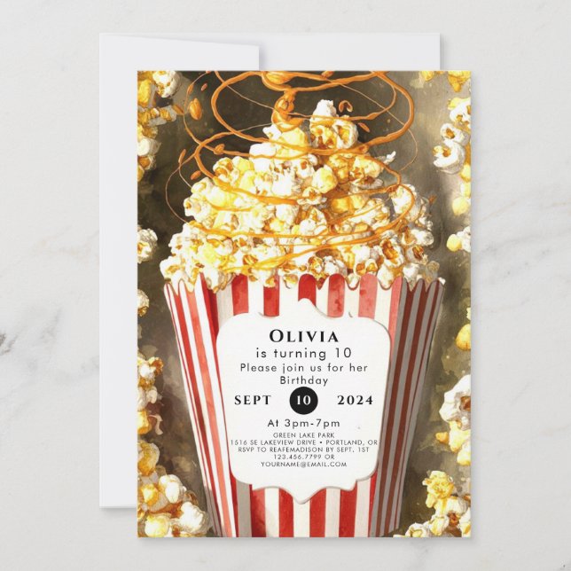Whimsical Movie Night Popcorn Birthday Invitation (Front)