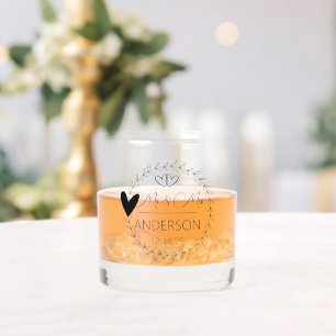 Whimsical Mr and Mrs Custom Names Wedding Favor Whiskey Glass