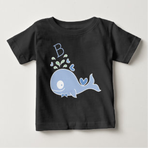Whimsical Mr. Blue Whale Bow Tie Monogram Baby Boy Baby T-Shirt