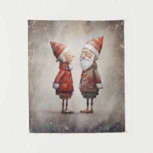 Whimsical Mrs and Mr Claus Cartoon Tapestry