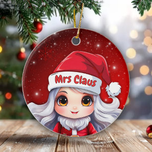 Whimsical Mrs. Claus Profile Picture Snow Fall🤶🎄 Ceramic Tree Decoration