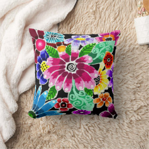 Whimsical Multi-Colour Folk-Art Flowers Floral Pin Cushion