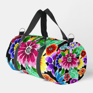Whimsical Multi-Colour Folk-Art Flowers Floral Pin Duffle Bag