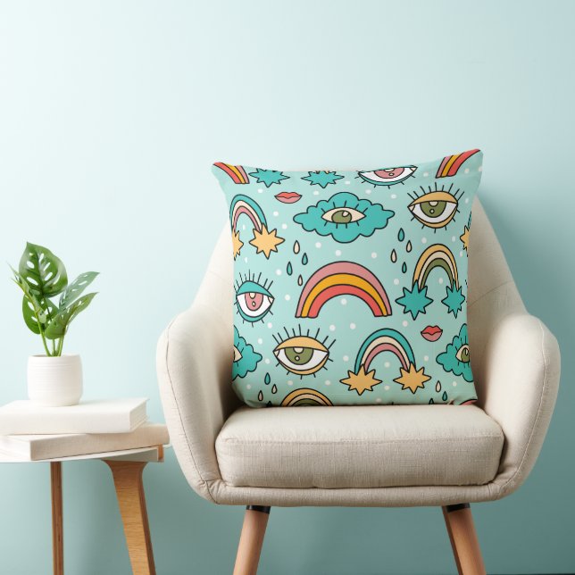 Whimsical Multicolor Retro Symbol Pattern Cushion (Chair)