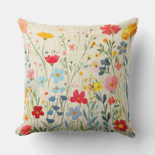 Whimsical Multicolored Floral Garden Cushion