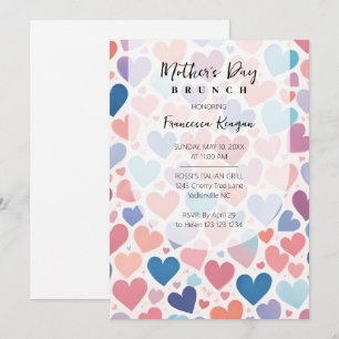 Whimsical Multicolored Hearts Mothers Day Party Invitation