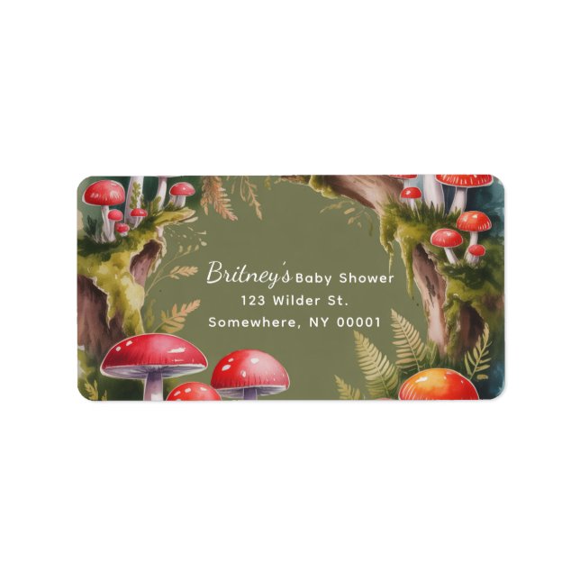 Whimsical Mushroom Baby Shower Address Label (Front)