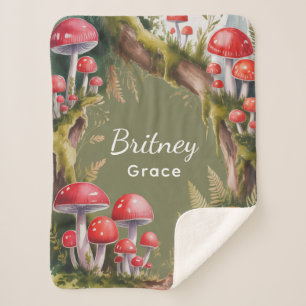 Whimsical Mushroom Baby Shower Gift Sherpa Blanket