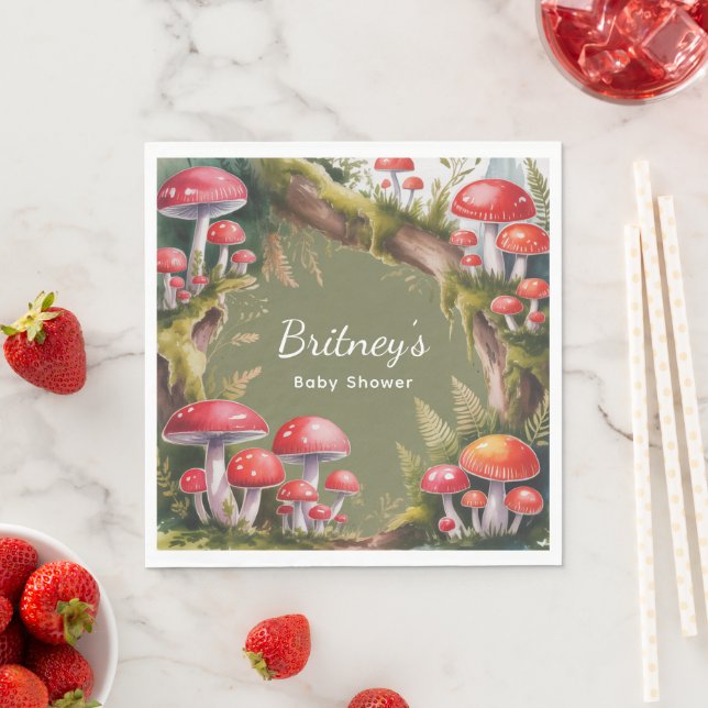 Whimsical Mushroom Baby Shower Napkin (Insitu)