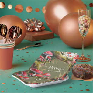 Whimsical Mushroom Baby Shower Paper Plate