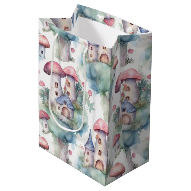Whimsical Mushroom Cottage Pattern (10) Medium Gift Bag (Front Angled)