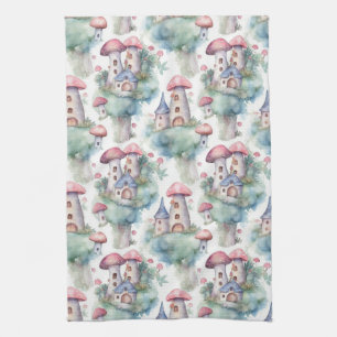 Whimsical Mushroom Cottage Pattern (10) Tea Towel