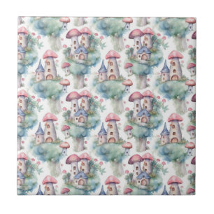 Whimsical Mushroom Cottage Pattern (10) Tile