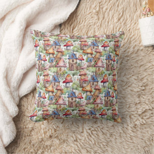 Whimsical Mushroom Cottage Pattern (1) Cushion