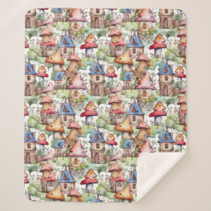 Whimsical Mushroom Cottage Pattern (1) Sherpa Blanket