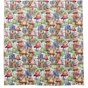 Whimsical Mushroom Cottage Pattern (1) Shower Curtain