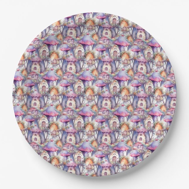 Whimsical Mushroom Cottage Pattern (2) Paper Plate (Front)