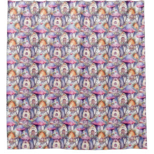Whimsical Mushroom Cottage Pattern (2) Shower Curtain