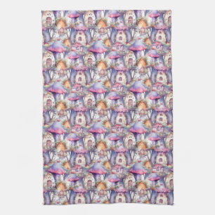 Whimsical Mushroom Cottage Pattern (2) Tea Towel