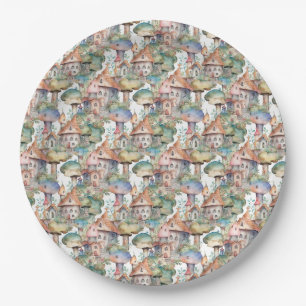 Whimsical Mushroom Cottage Pattern (3) Paper Plate