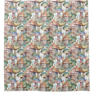 Whimsical Mushroom Cottage Pattern (3) Shower Curtain