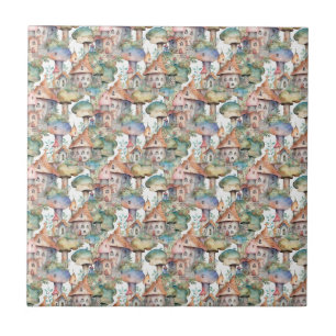 Whimsical Mushroom Cottage Pattern (3) Tile