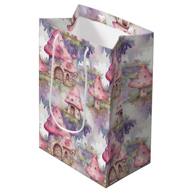 Whimsical Mushroom Cottage Pattern (4) Medium Gift Bag (Front Angled)